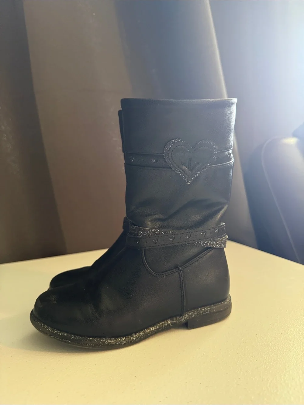 Girls' Black Heart Detail Mid-Calf Boots